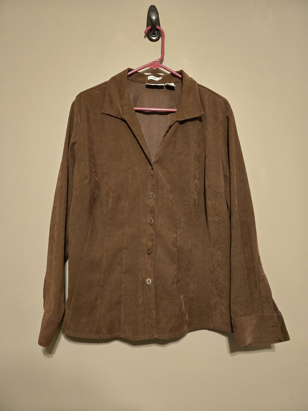 VTG Joanna Brown Faux Suede Button Down Blouse XL